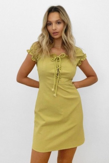 NASTY GAL Strings Attached Lace Up Mini Dress Lime - flipped