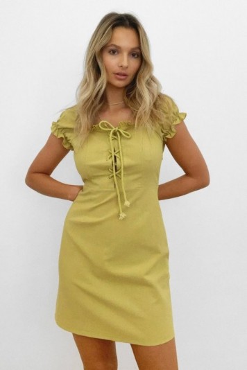 NASTY GAL Strings Attached Lace Up Mini Dress Lime