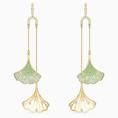 SWAROVSKI STUNNING GINKO MOBILE PIERCED EARRINGS, GREEN, GOLD-TONE PLATED ~ statement drops ~ event jewellery ~ coloured crystals - flipped