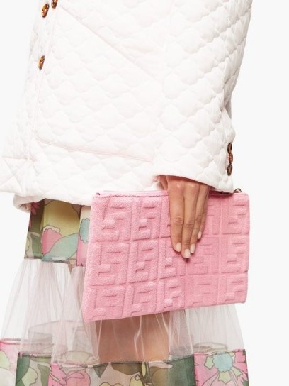 FENDI Sunshine FF-embossed pink towelling pouch - flipped