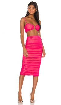 superdown x Draya Michele Chelsey Ruched Skirt Set Neon Pink | going out fashion co-ord sets