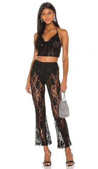 superdown x Draya Michele Willa Pant Set Black | sheer lace trouser and crop top co-ord - flipped