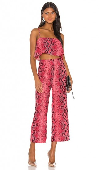 superdown x Draya Michele Zoe Cami Pant Set Neon Pink Snake | bright trouser & crop top co-ords