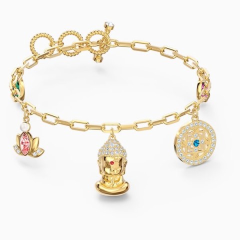 SWAROVSKI SYMBOLIC BUDDHA BRACELET, LIGHT MULTI-COLOURED, GOLD-TONE PLATED ~ charms ~ charm bracelets