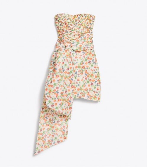 Tory Burch TAFFETA MINI PARTY DRESS TOSSED CONFETTI / strapless floral occasion dresses - flipped