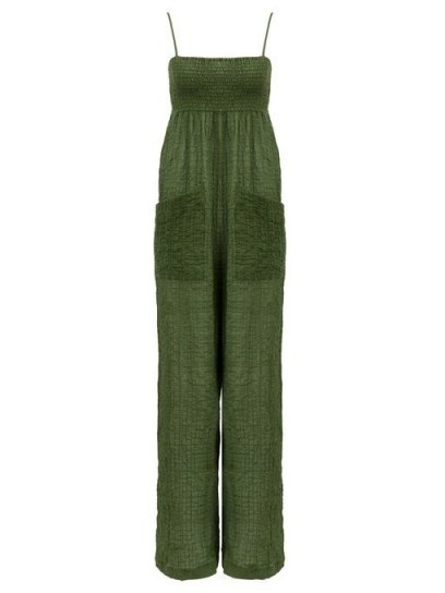 THREE GRACES LONDON Tallie crinkled green cotton-blend voile jumpsuit ~ spaghetti strap summer jumpsuits - flipped