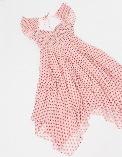 Talulah Power of Love polkadot mini dress in fuscia spot – fuchsia polka dots – handkerchief hem dresses - flipped