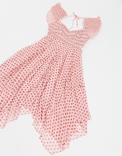 Talulah Power of Love polkadot mini dress in fuscia spot – fuchsia polka dots – handkerchief hem dresses