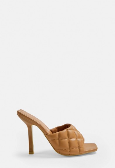 MISSGUIDED tan quilted high heel mule