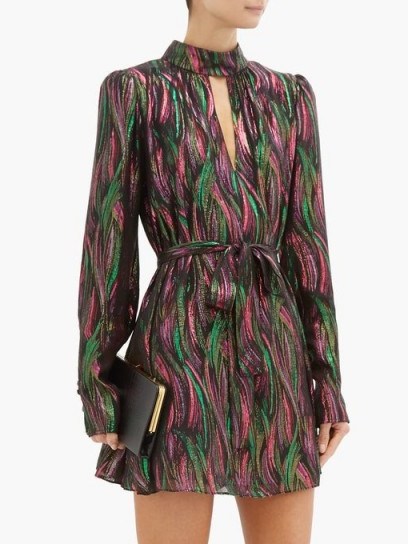 SALONI Tania rainbow-jacquard silk-blend dress - flipped