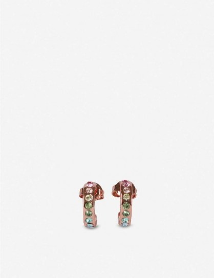 TED BAKER Reeni rainbow crystal-embellished huggie hoop earrings – multicoloured huggies - flipped