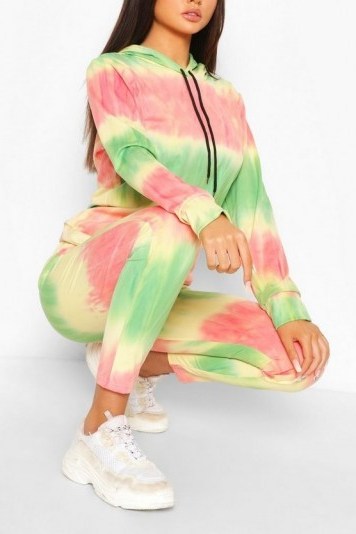 boohoo TIE DYE HOODY AND JOGGER TRACKSUIT GREEN - flipped