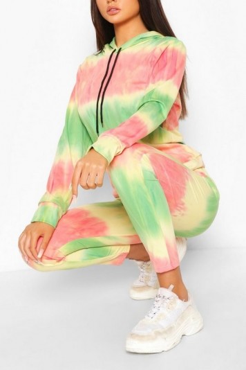boohoo TIE DYE HOODY AND JOGGER TRACKSUIT GREEN