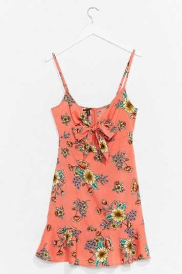 NASTY GAL Tie to Remind Us Floral Mini Dress in Apricot - flipped