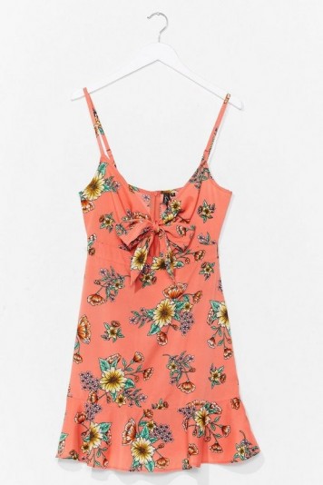 NASTY GAL Tie to Remind Us Floral Mini Dress in Apricot
