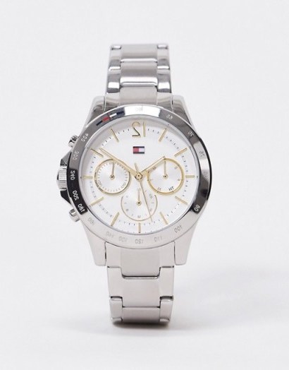 Tommy Hilfiger sunray silver bracelet watch 1782194 | womens round face metal strap watches | splash and rain resistant - flipped