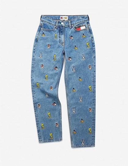 TOMMY JEANS Looney Tunes x Tommy Jeans mid-rise straight graphic-embroidered jeans ~ cartoon characters - flipped