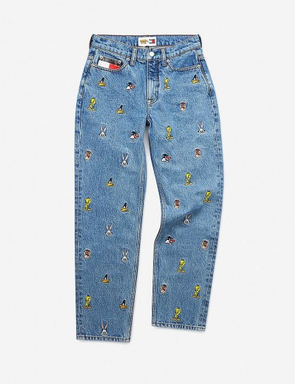 TOMMY JEANS Looney Tunes x Tommy Jeans mid-rise straight graphic-embroidered jeans ~ cartoon characters