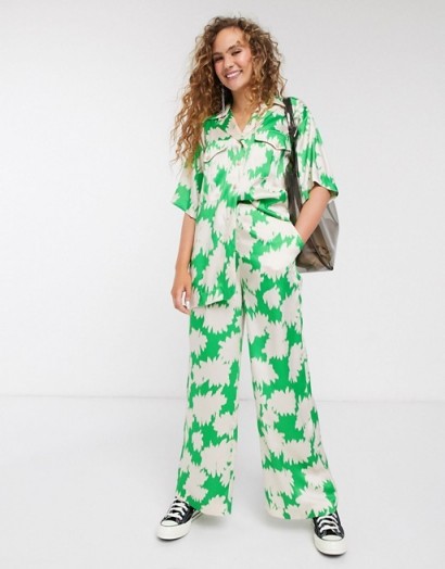 Topshop Boutique satin co-ord in green print