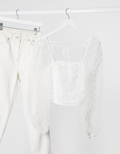 Topshop corset with organza sleeve in white - flipped