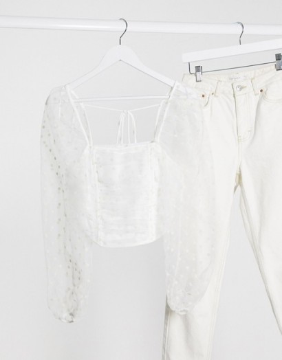 Topshop corset with organza sleeve in white