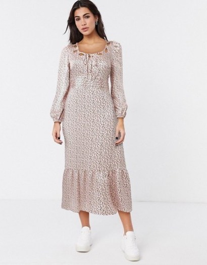 Topshop looped neck midi dress in pink - flipped