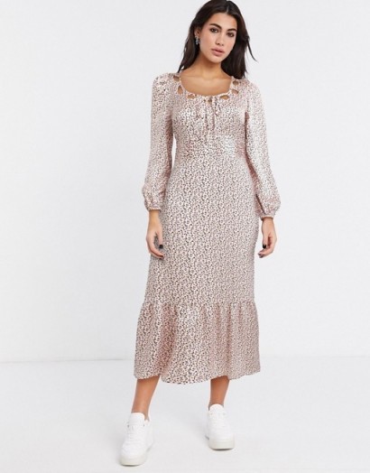 Topshop looped neck midi dress in pink