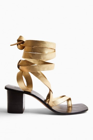 Topshop VANITY Gold Leather Wrap Block Sandals | luxe style metallic sandal