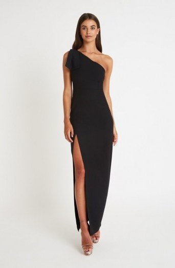 Vesper Emmeline Black Maxi Dress – one shoulder evening gown - flipped