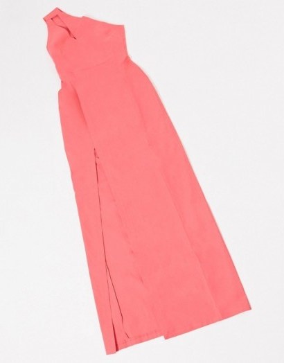 Vesper one shoulder maxi dress with side split in pink - flipped