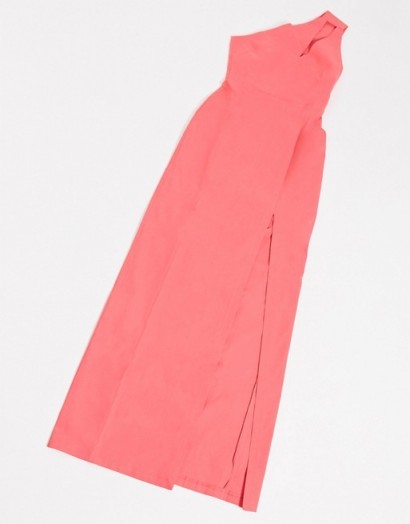 Vesper one shoulder maxi dress with side split in pink