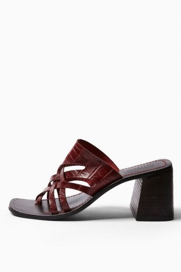 Topshop VICE Burgundy Cut Out Mule Sandals | block heel mules - flipped