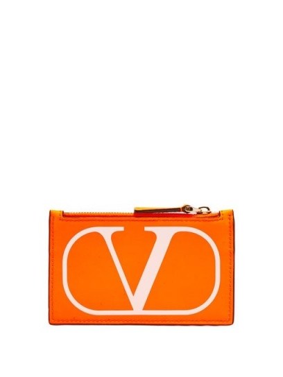 VALENTINO GARAVANI V-logo orange-leather cardholder - flipped
