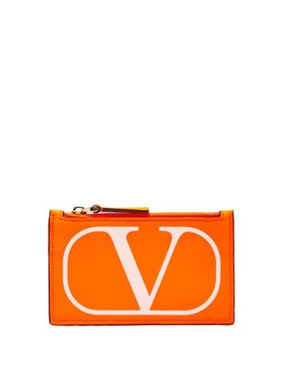 VALENTINO GARAVANI V-logo orange-leather cardholder