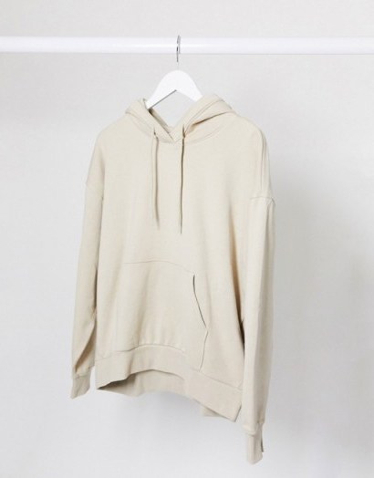 Weekday Alisa organic cotton oversized hoodie in beige – neutral hoodies - flipped