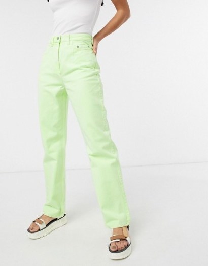 Weekday Rowe organic cotton straight leg jeans in bright green - flipped
