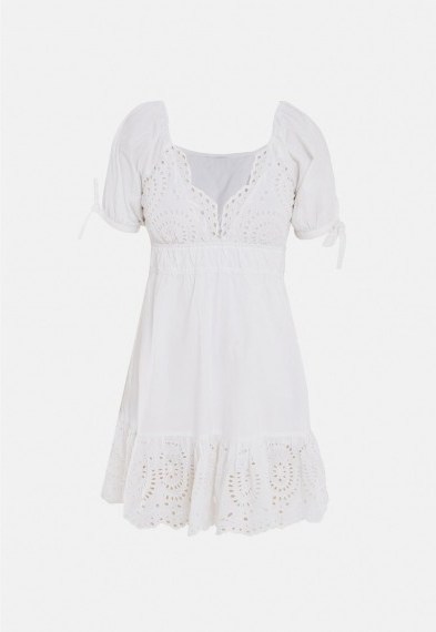 MISSGUIDED white broderie anglaise tie sleeve mini dress - flipped