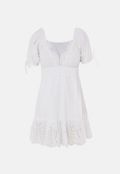 MISSGUIDED white broderie anglaise tie sleeve mini dress