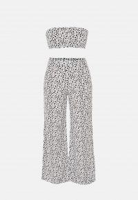 MISSGUIDED white dalmatian bandeau top and trousers co ord set / trouser & top sets