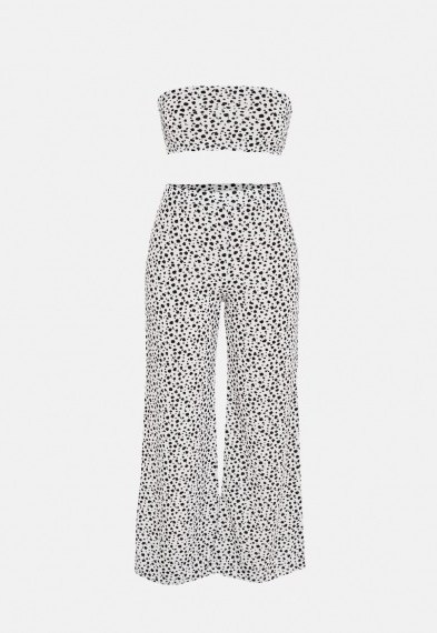 MISSGUIDED white dalmatian bandeau top and trousers co ord set / trouser & top sets - flipped