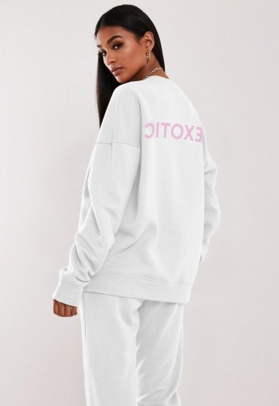 MISSGUIDED white exotic tiger king graphic sweatshirt – slogan sweat top - flipped
