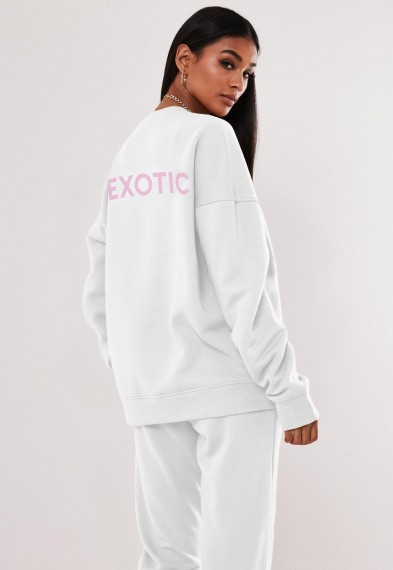 MISSGUIDED white exotic tiger king graphic sweatshirt – slogan sweat top
