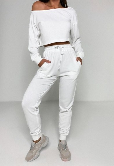 MISSGUIDED white off the shoulder sweatshirt and joggers co ord set - flipped