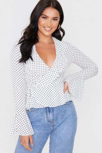 IN THE STYLE WHITE POLKA DOT WRAP FRILL FRONT TOP - flipped