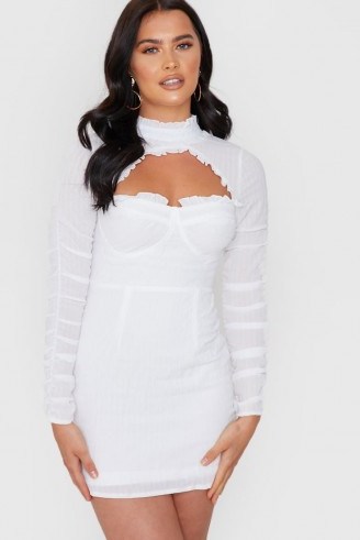 IN THE STYLE WHITE TEXTURED CUTOUT TIE BACK DRESS - flipped