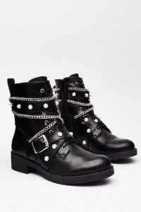 NASTY GAL Who’s That Pearl Faux Leather Biker Boots