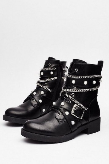 NASTY GAL Who’s That Pearl Faux Leather Biker Boots - flipped