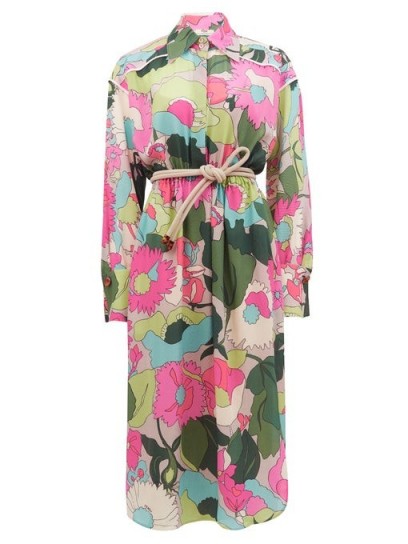 FENDI Windflower floral-print crinckled silk shirt dress | vintage look fabrics