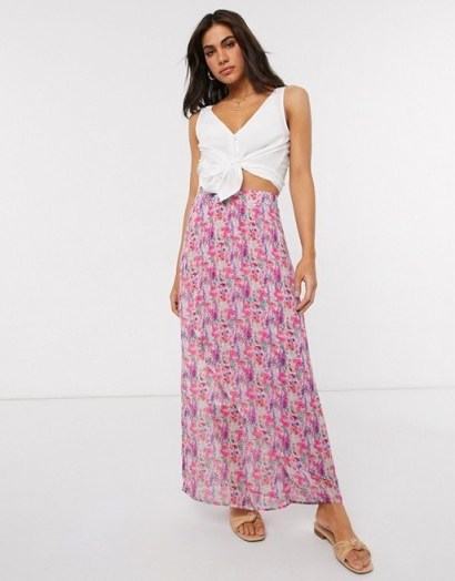 Y.A.S chiffon maxi skirt in pink floral - flipped