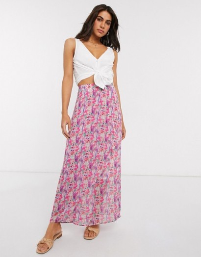 Y.A.S chiffon maxi skirt in pink floral